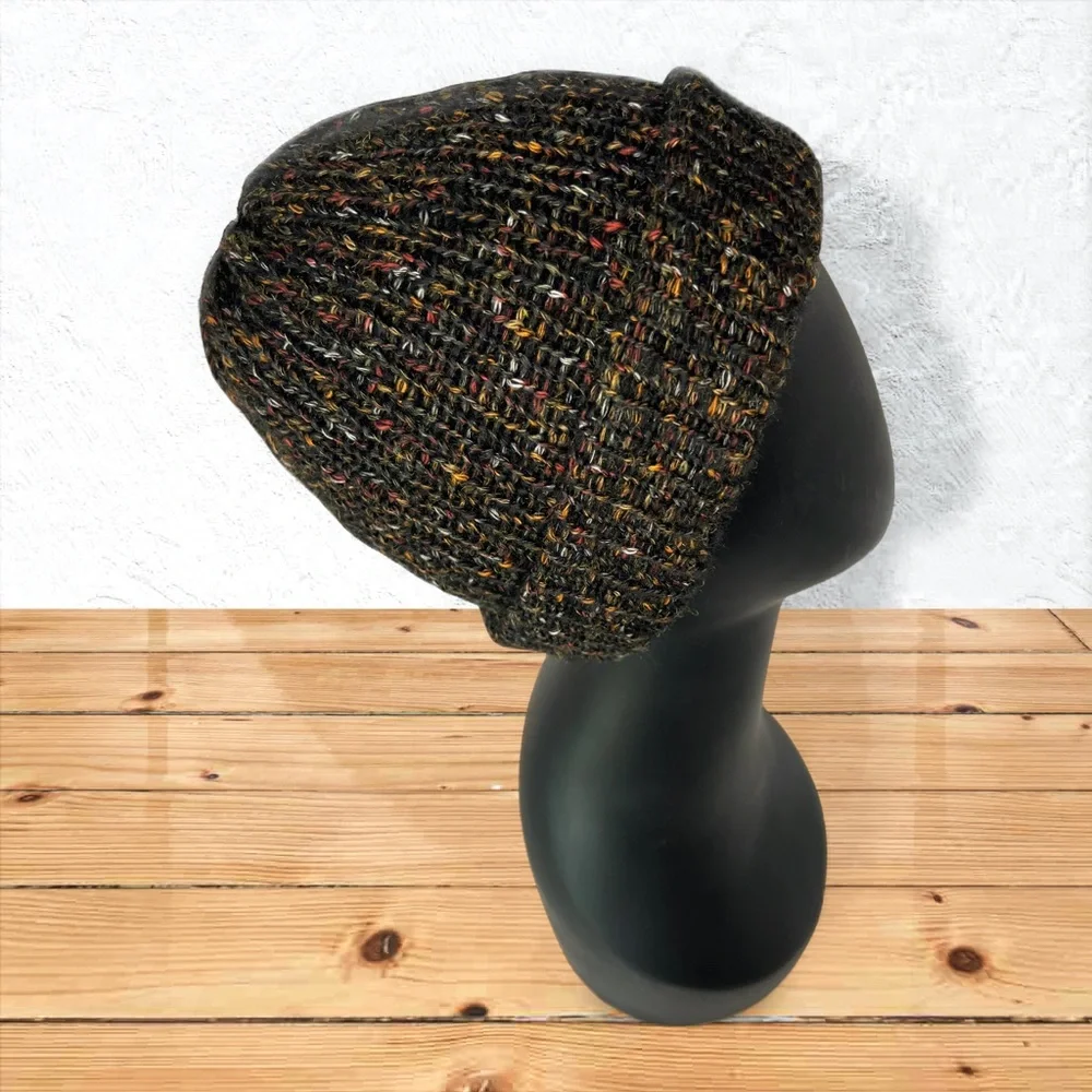Handmade Charcoal Black Tweed Beanie – Cozy Cotton & Alpaca Blend – Unisex Hat